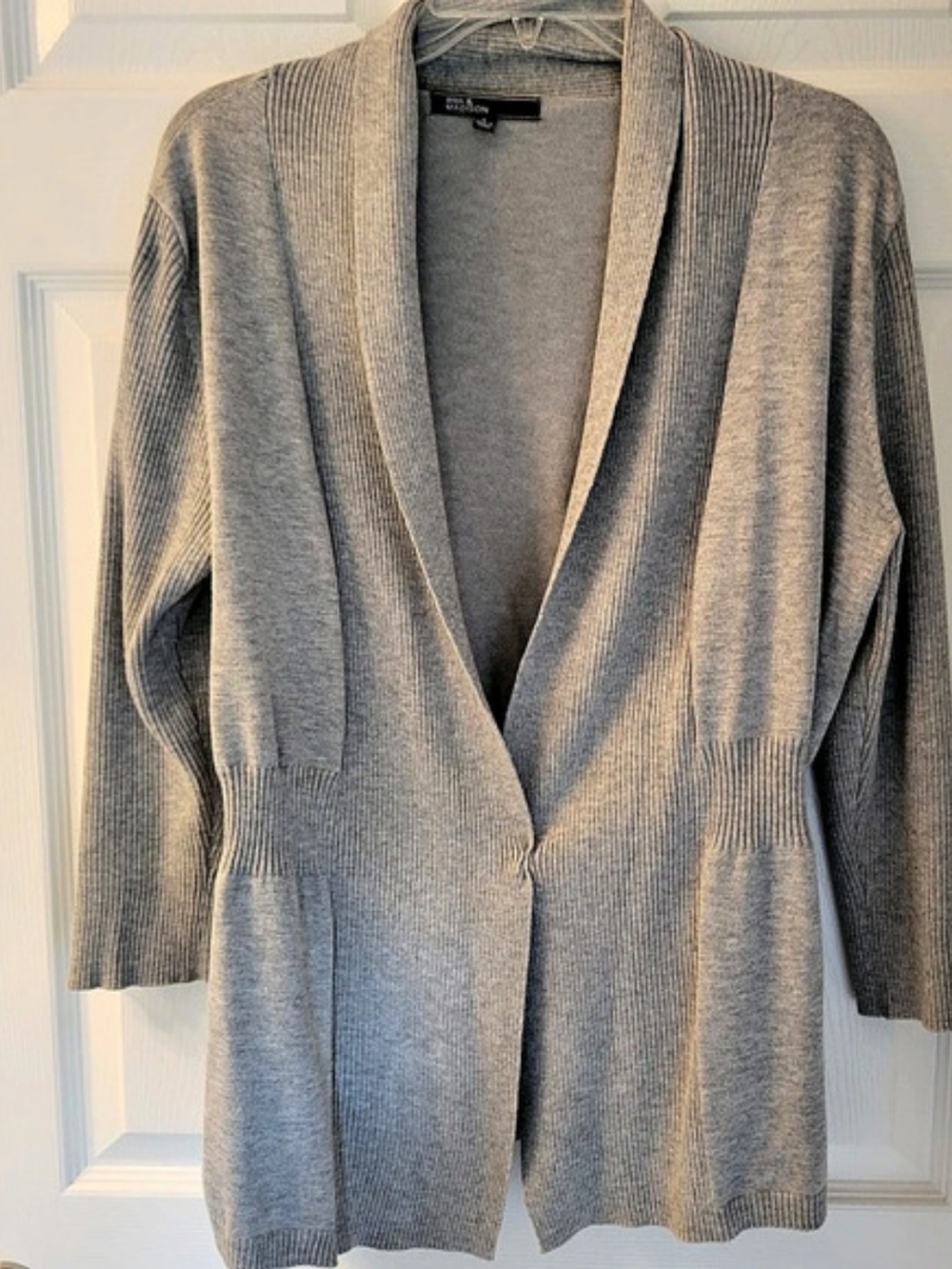 8th & Madison Ribbed Knit Open Cardigan in Gray - Large